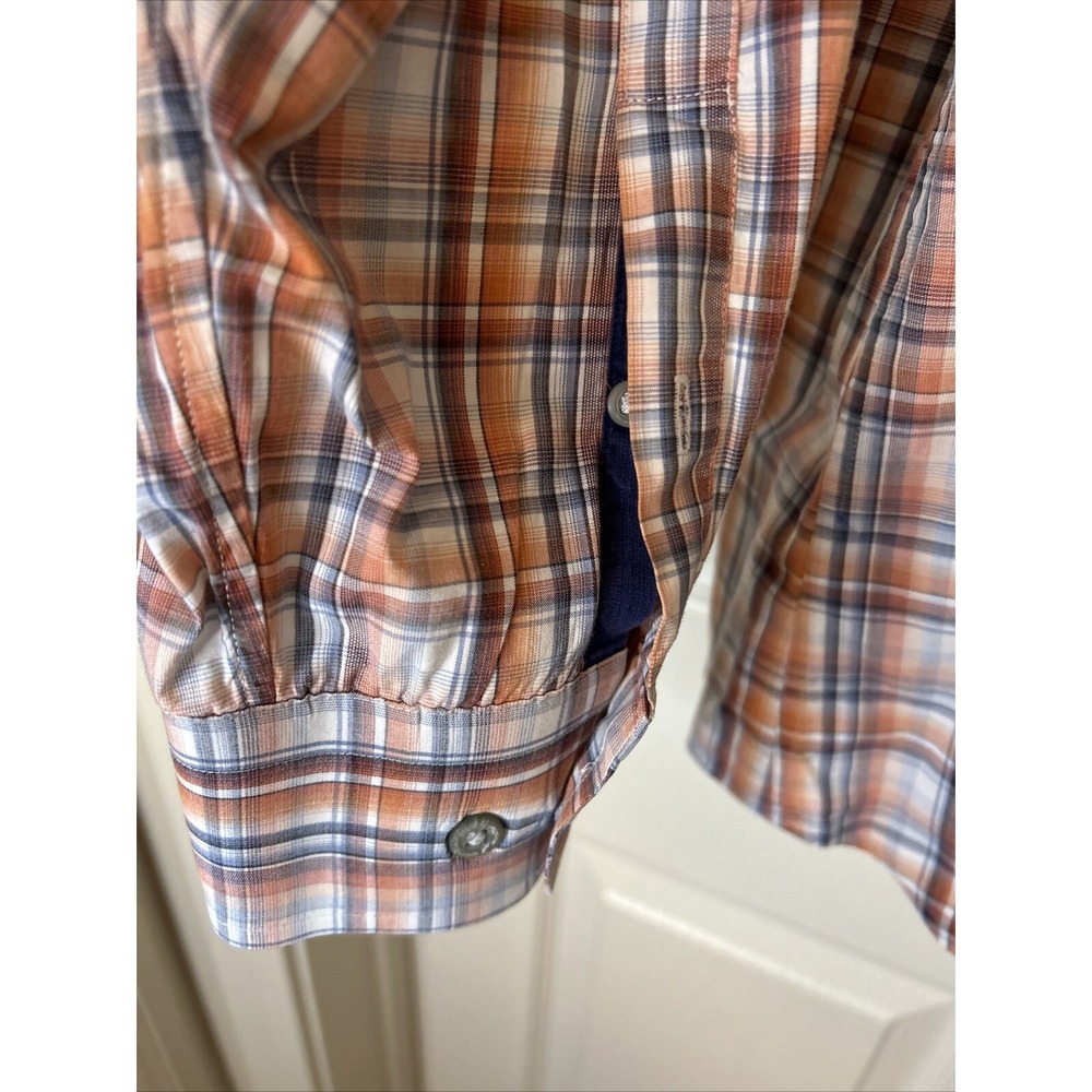 Banana Republic men's XL Shirt orange gray white plaid long sleeve - Picture 8 of 12